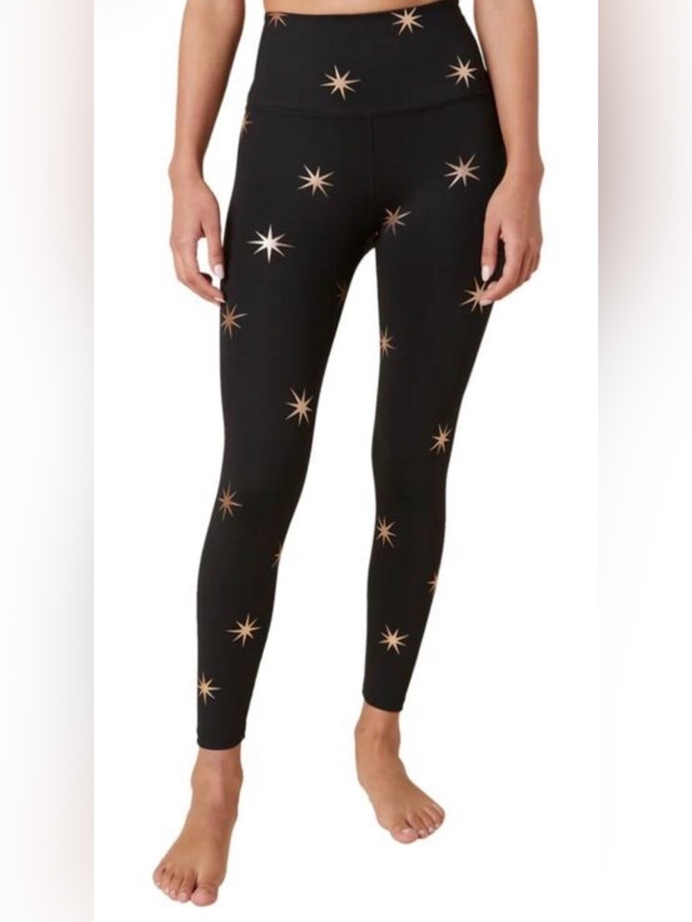Beyond Yoga High Waisted Midi Legging Black Light Rose Gold Star Print. Medium.